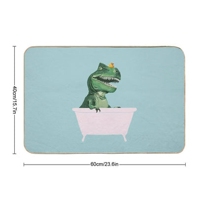 Playful T-Rex in Bathtub in Green Bath Mat