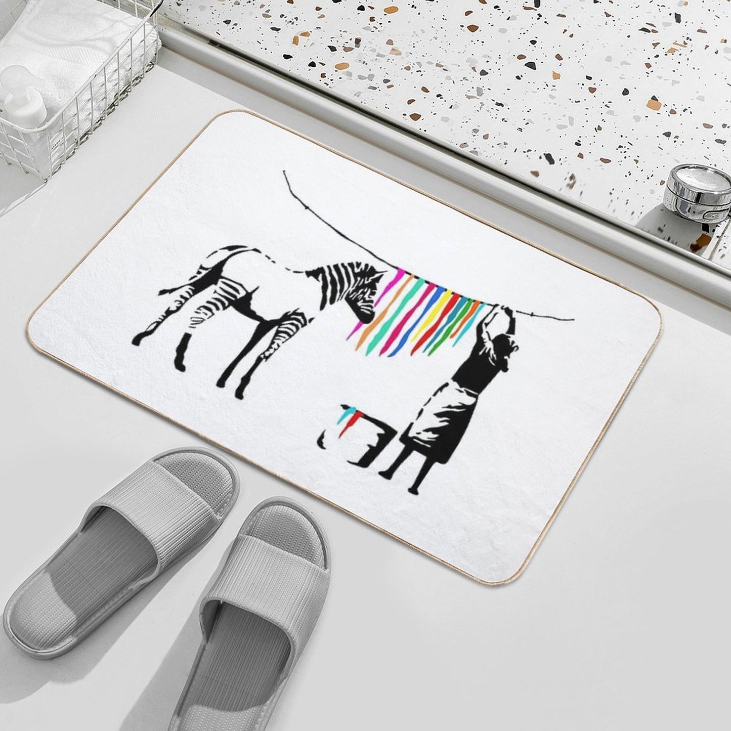 Zebra Stripes Washing - Banksy Graffiti Bath Mat
