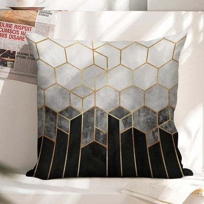 Charcoal Hexagons Linen Throw Pillow Cover