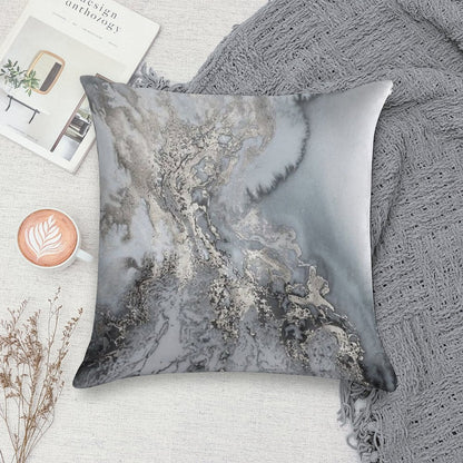 Gray Silver Snow Marble Print Soft Short Plush Fabric Throw Pillow