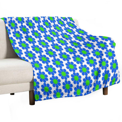 Blue Green Hippy Flower Daisy Throw Blanket