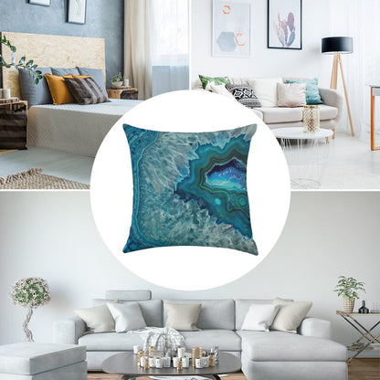 Teal Aqua Turquoise Blue Rock Agate Mineral Crystals Pattern Linen Throw Pillow Cover