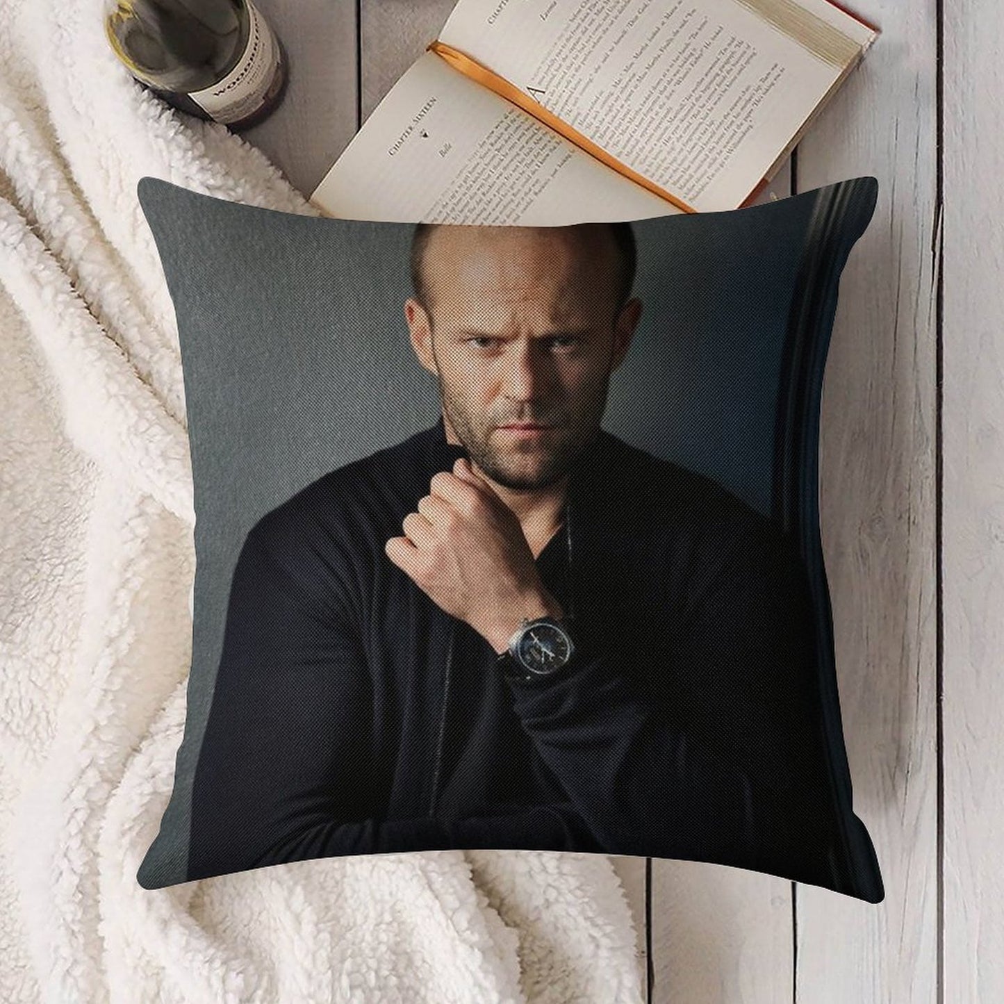 Jason Statham Linen Throw Pillow Cover