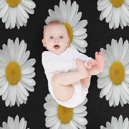 Modern Simple Elegant White Daisy Flowers on Black Throw Blanket