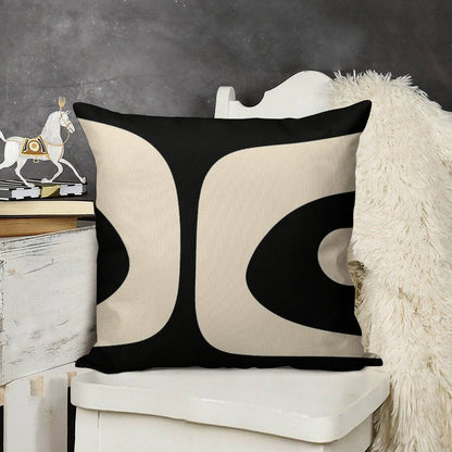 Retro Piquet Mid Century Modern Abstract Pattern 2 in Black And Almond Cream Linen Throw Pillow Cover