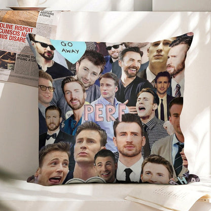 Chris Evans Collage Linen Throw Pillow Cover