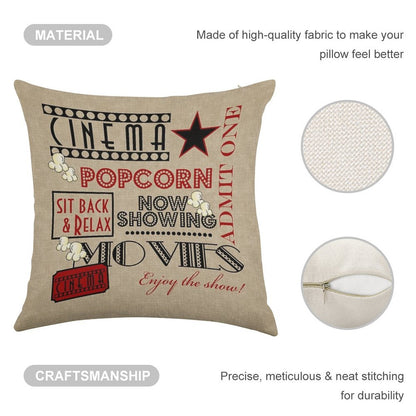 Movie Theater Cinema Admit One Ticket Pillow-Red Linen Throw Pillow Cover