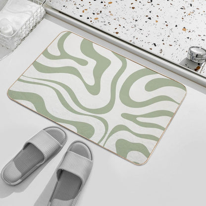 Modern Liquid Swirl Abstract Pattern in Sage Green Tones Bath Mat