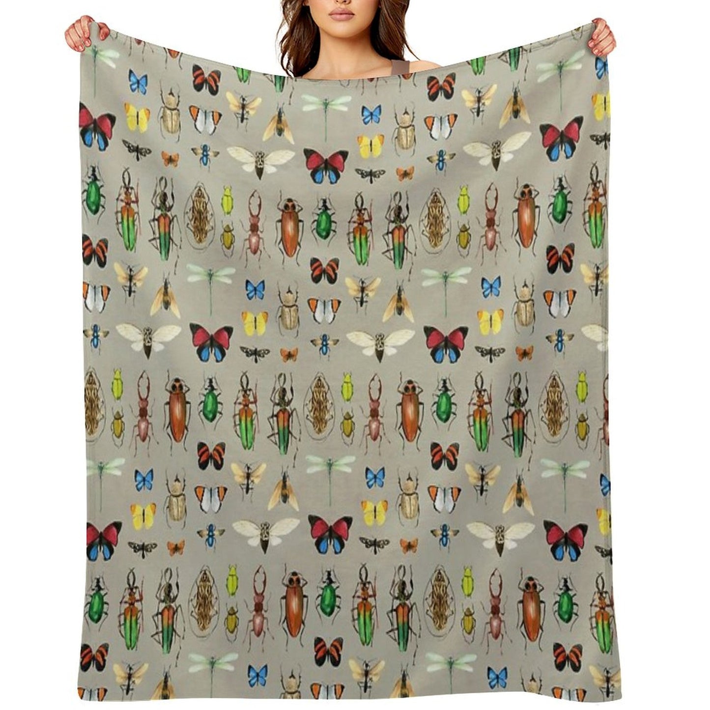 The Usual Suspects - Insects on Grey - Watercolour Bugs Pattern by Cecca Designs Throw Blanket