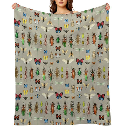 The Usual Suspects - Insects on Grey - Watercolour Bugs Pattern by Cecca Designs Throw Blanket