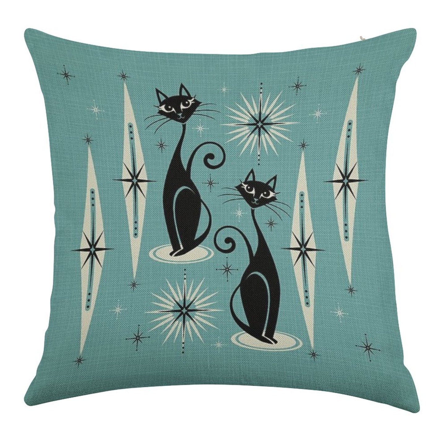 Mid Century Meow on Blue - Large Scale Linen Throw Pillow Cover