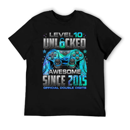 Level 10 Unlocked Awesome Since 2015 10th Birthday Gaming T-Shirt