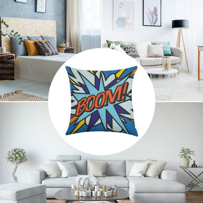 BOOM Comic Book Pop Art Modern Fun Retro Linen Throw Pillow Cover