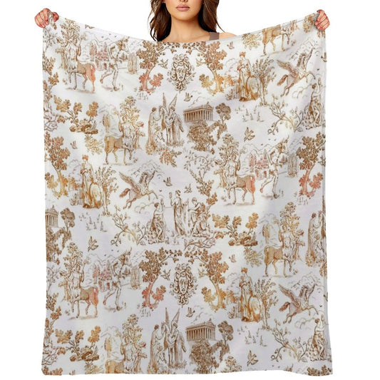 Greek Mythology Toile with Centaurs, Minotaurs And Pegasus Throw Blanket