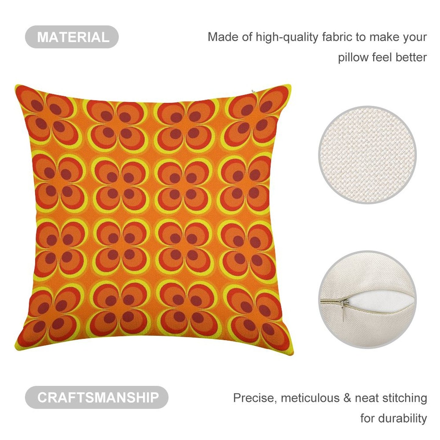 1970s Burnt Orange Retro Design Linen Throw Pillow Cover