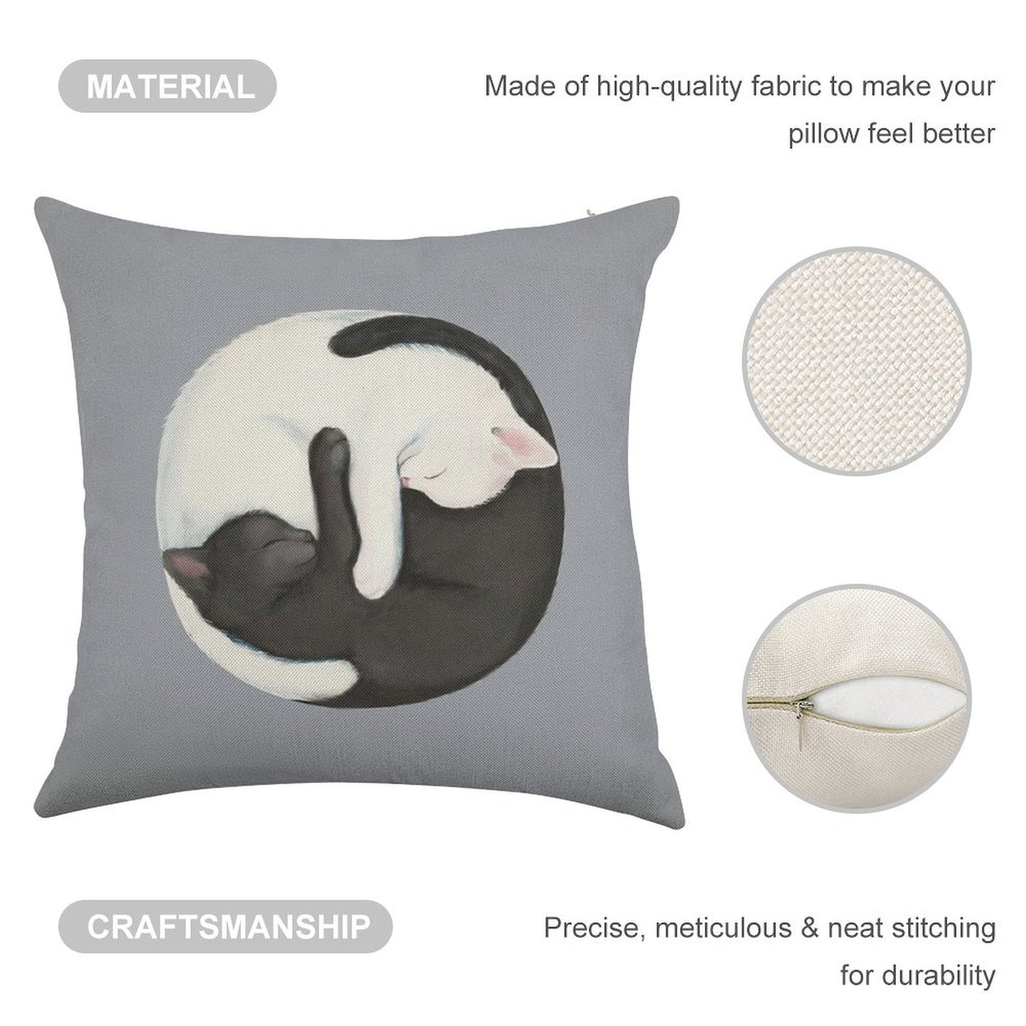 Yin Yang Balancing Cats Linen Throw Pillow Cover