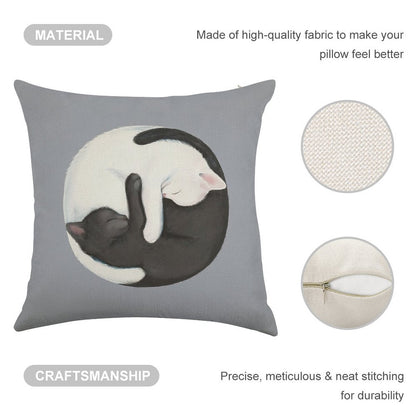 Yin Yang Balancing Cats Linen Throw Pillow Cover