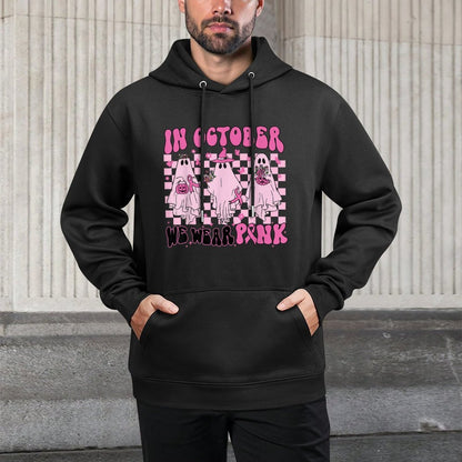 In October We Wear Pink Ghost Breast Cancer Halloween Party Moisture-Wicking Hoodie