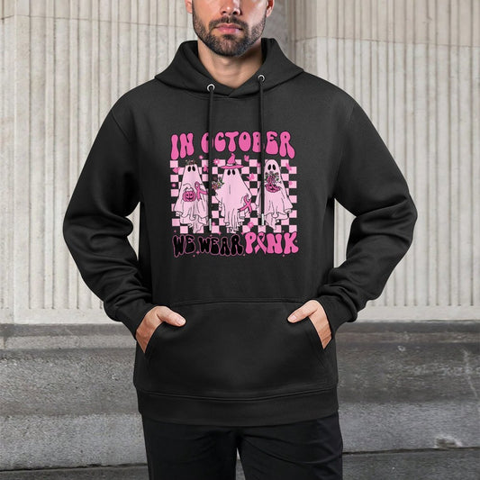 In October We Wear Pink Ghost Breast Cancer Halloween Party Moisture-Wicking Hoodie
