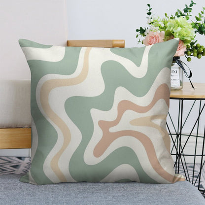 Liquid Swirl Retro Abstract in Light Sage Celadon Green, Light Blush, Cream, And White Linen Throw Pillow Cover