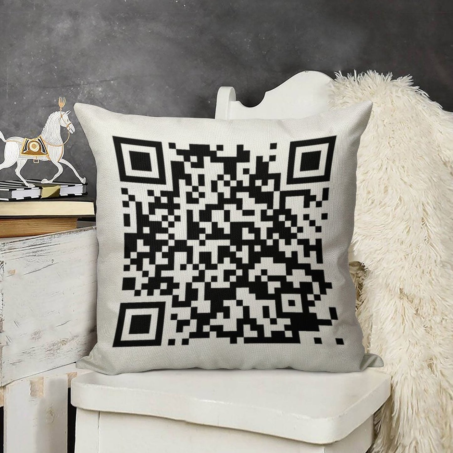 QrCode Rick Astley - Never Gonna Give You Up Linen Throw Pillow Cover