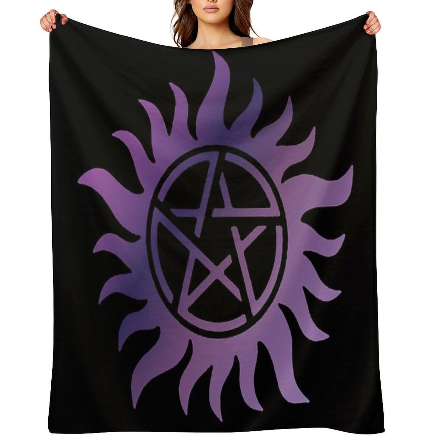 Purple Pentacle Black Throw Blanket