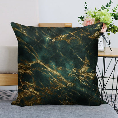 Lavish (Faux) Velvet Green (Faux) Marble With Ornate (Faux) Gold Veins Linen Throw Pillow Cover