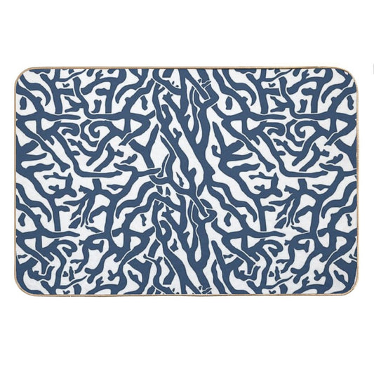 Coral Reef Pattern  Navy Blue White Coastal Beach House Bath Mat