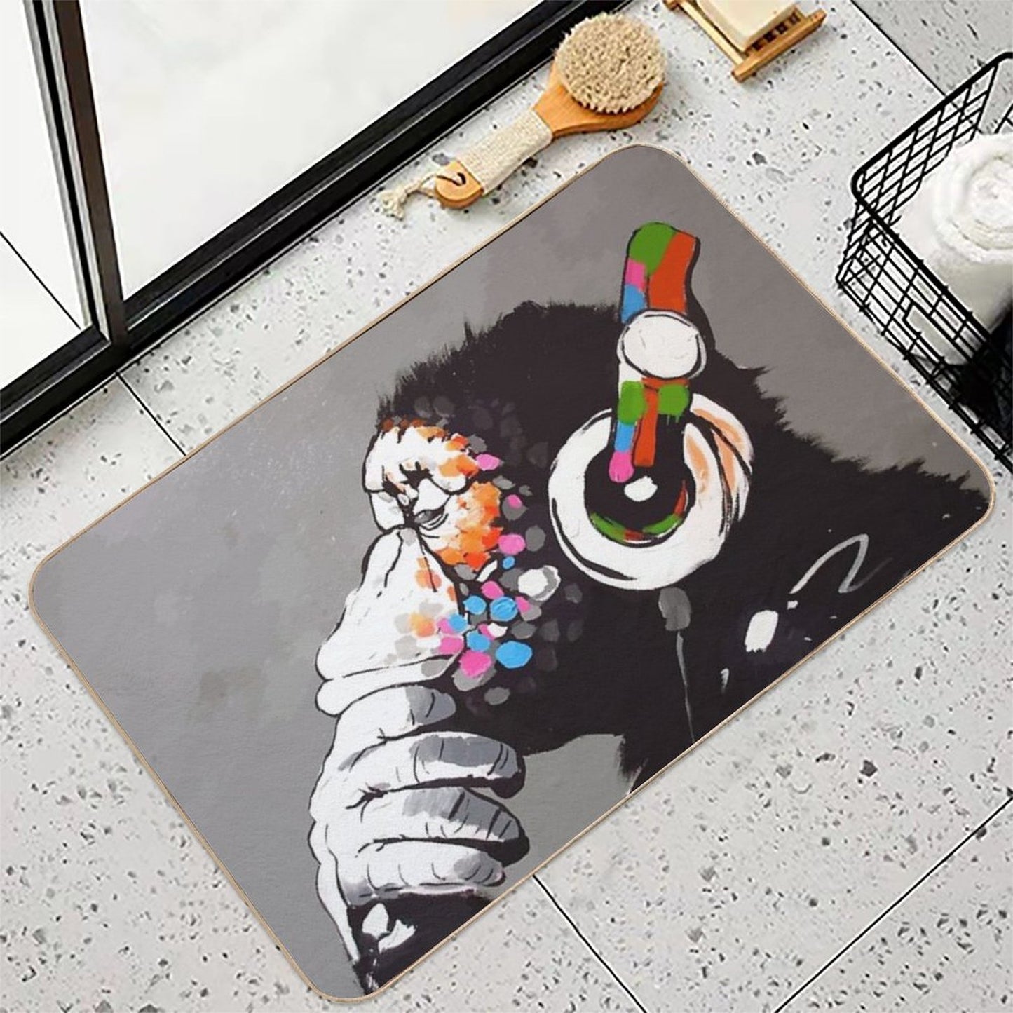 Banksy DJ Monkey Thinker with Headphones Bath Mat