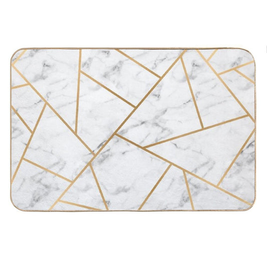White Marble And Gold Geo Bath Mat