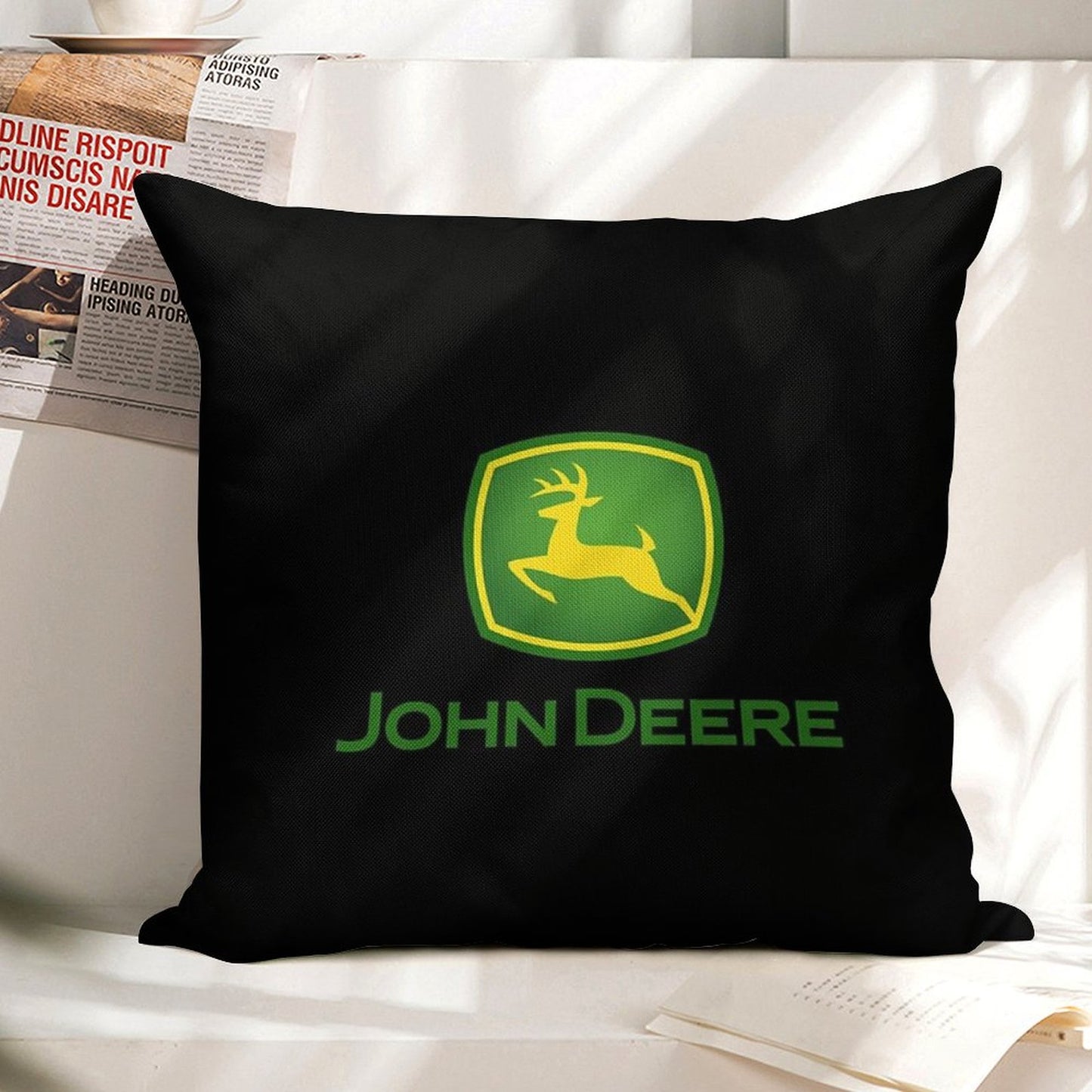 Rich with John Deere Linen Throw Pillow Cover