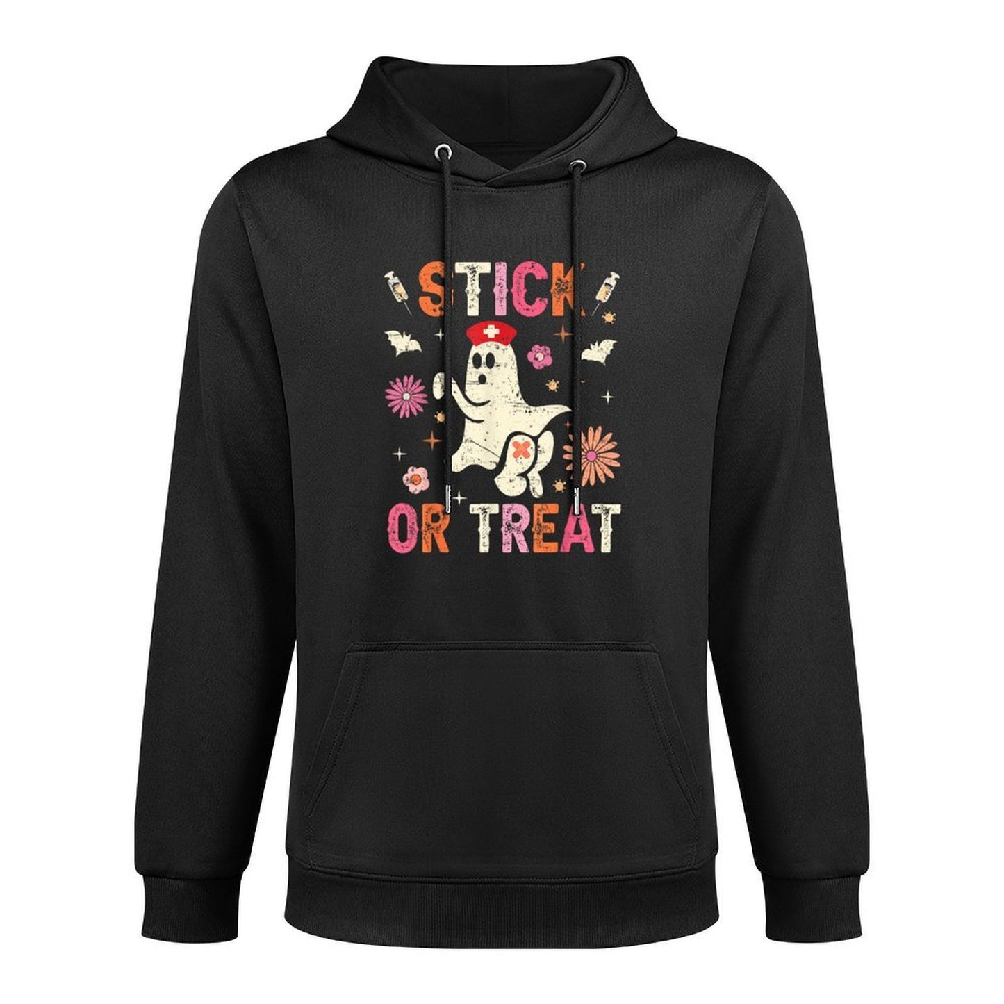 Stick Or Treat Halloween Ghost Nurse Halloween Phlebotomy Cotton-Polyester Blend Hoodie