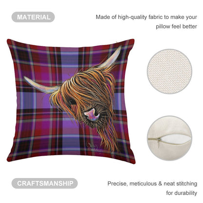 SCoTTiSH HiGHLaND CoW ' TaRTaN NooDLeS P ' by SHiRLeY MacARTHuR Linen Throw Pillow Cover