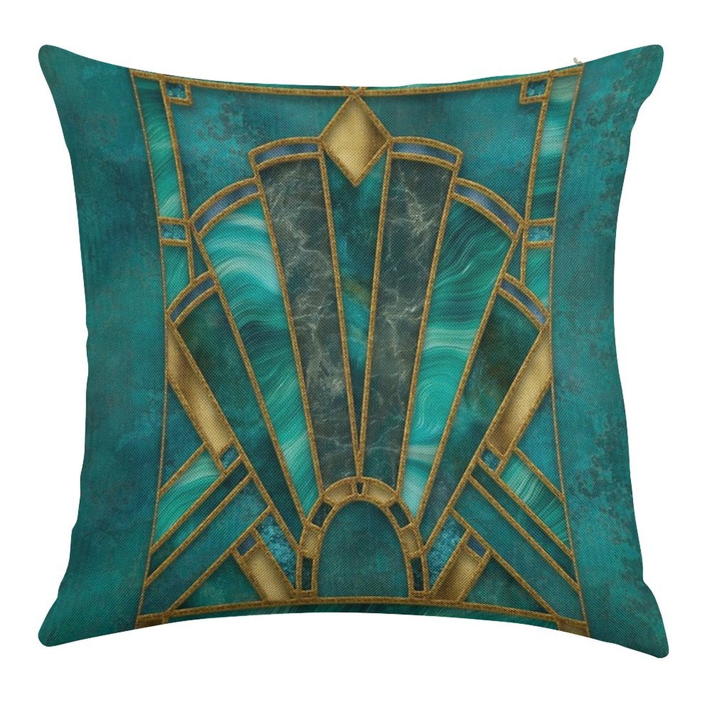 Elegant Stained Glass Art Deco Window With Marble And Gemstone Linen Throw Pillow Cover