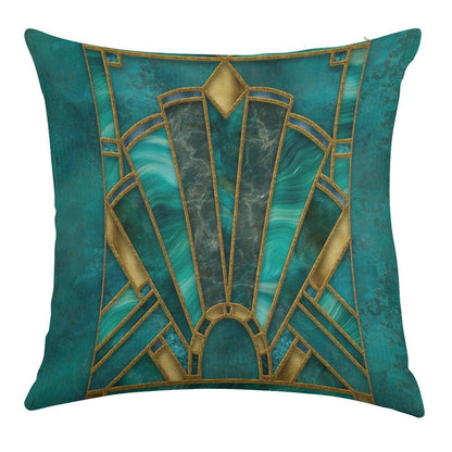Elegant Stained Glass Art Deco Window With Marble And Gemstone Linen Throw Pillow Cover