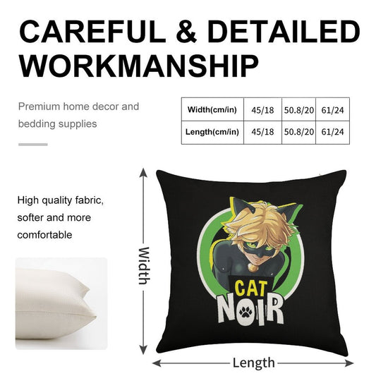 Miraculous Ladybug - Cat Noir Badge Linen Throw Pillow Cover