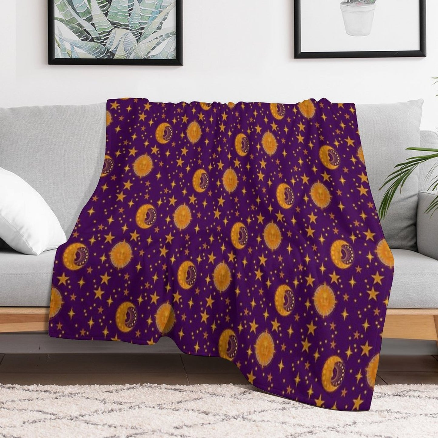 Bohemian 90's Sun And Moon Celestial Pattern Throw Blanket