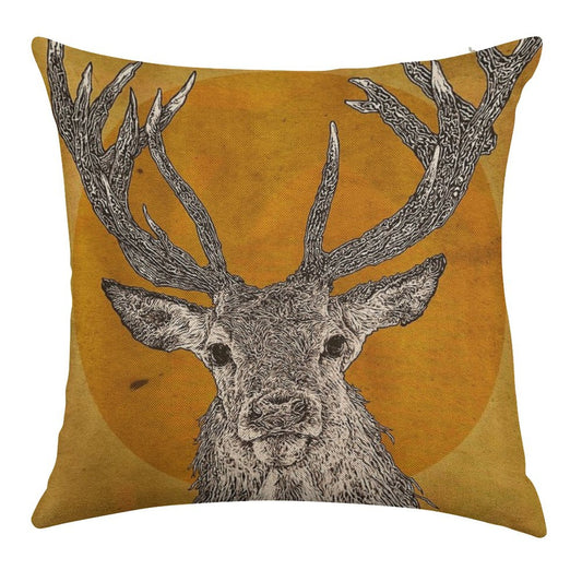 Wild Stag's Head Linen Throw Pillow Cover