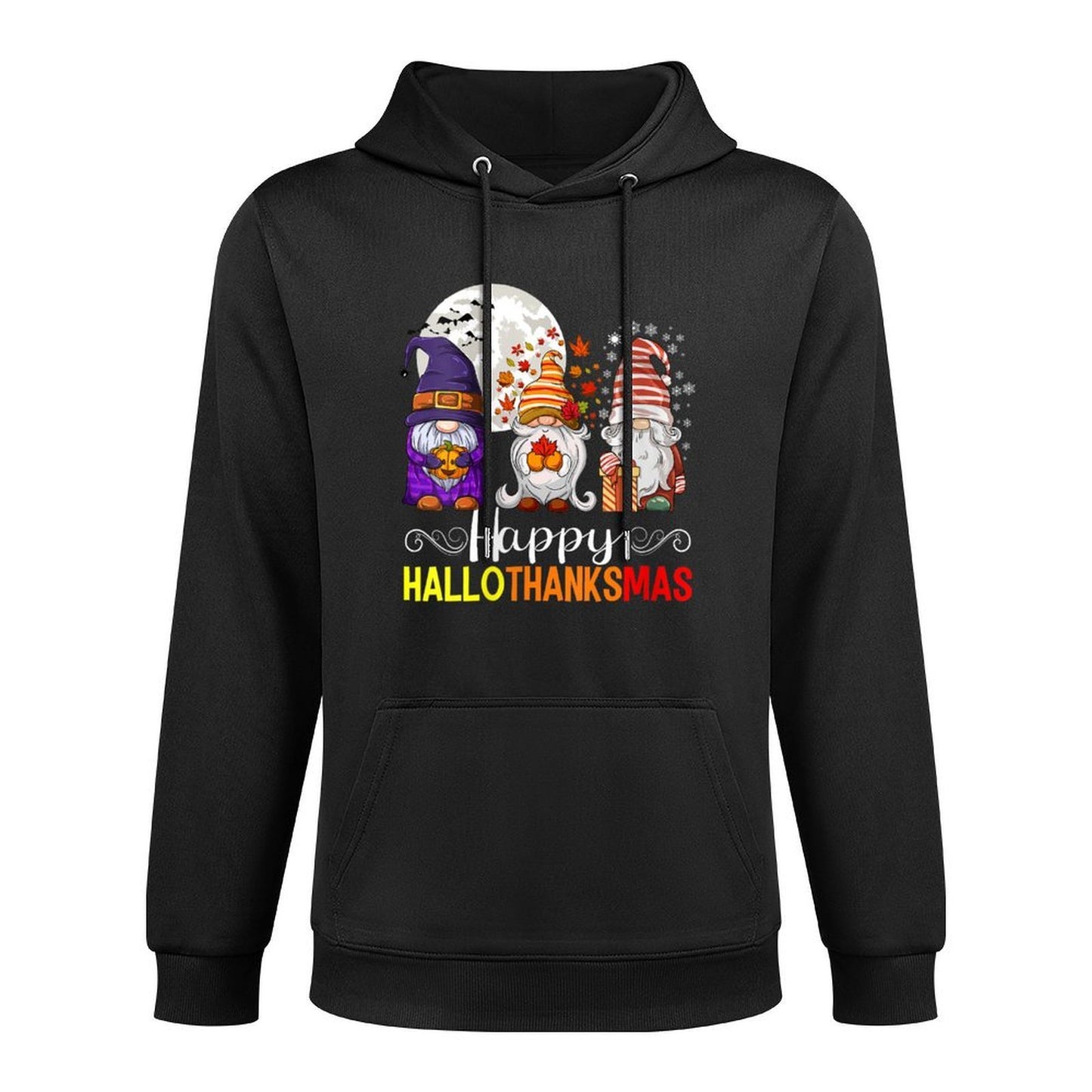 Womens Halloween Thanksgiving Christmas Happy HalloThanksMas Gnomes Relaxed Fit Hoodie