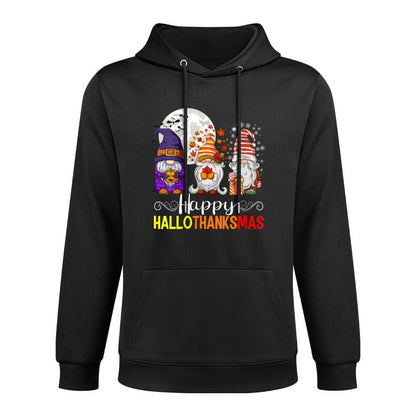 Womens Halloween Thanksgiving Christmas Happy HalloThanksMas Gnomes Relaxed Fit Hoodie