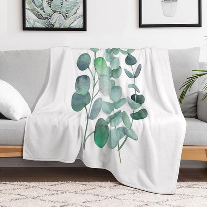 Watercolor, Eucalyptus, Leaves, Botanical, Painting, Green Throw Blanket
