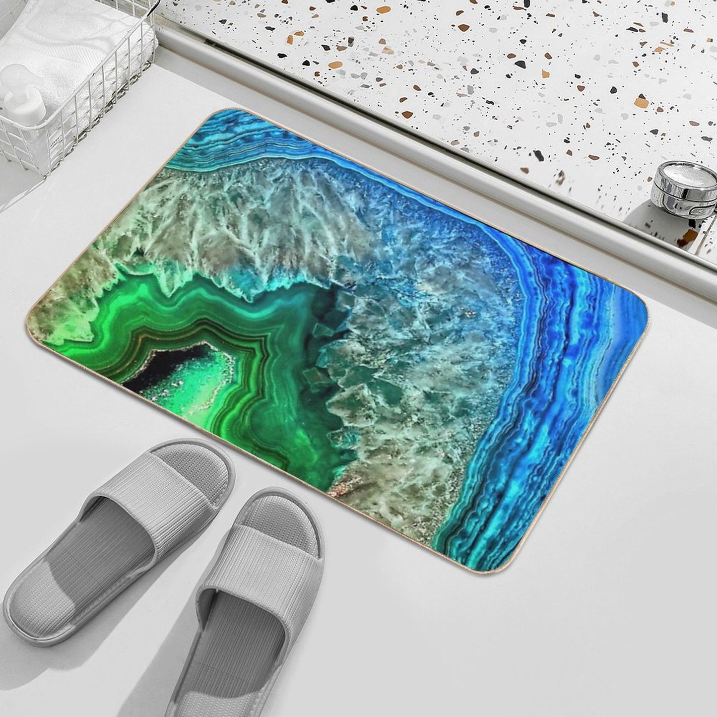 Green And Blue Faux Agate Mineral Gemstone Bath Mat