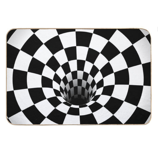 Optical Illusion Black Hole Checkerboard (BlackWhite) Bath Mat