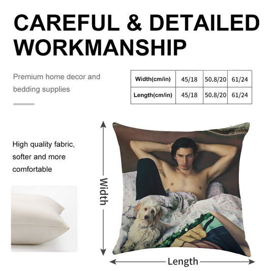Adam Driver with Dog Photosession Linen Throw Pillow Cover