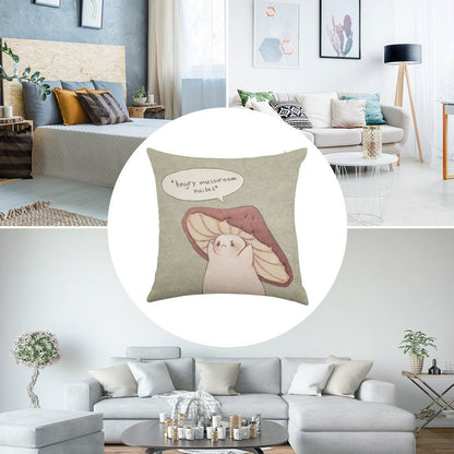Grumpy Mushroom Linen Throw Pillow Cover