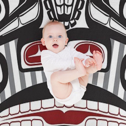 Thunderbird Bear Orca Totem Pole, Coastal Salish Haida Pacific North West Formline Design Native American Throw Blanket