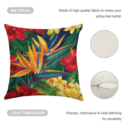 Tropical Paradise Hawaiian Birds of Paradise Illustration Linen Throw Pillow Cover