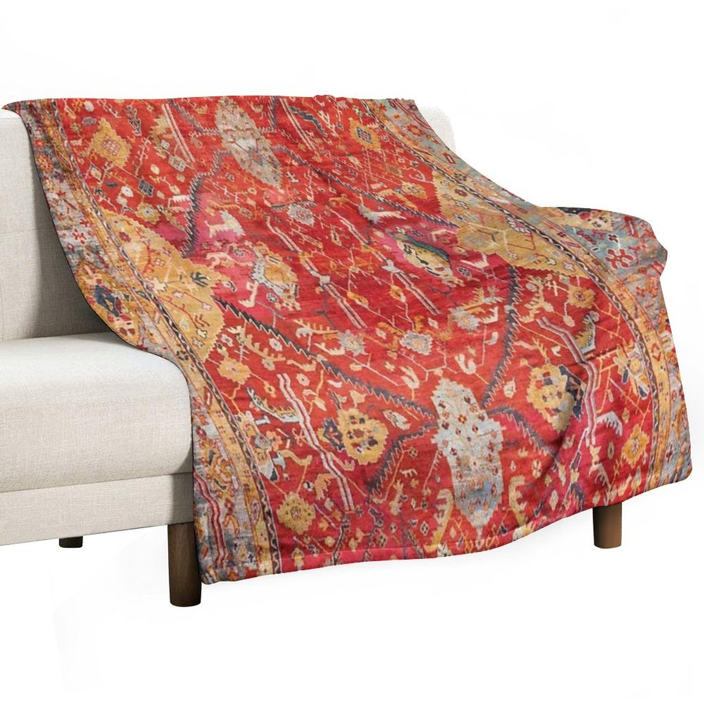 Antique Turkish Oushak Rug Print Throw Blanket