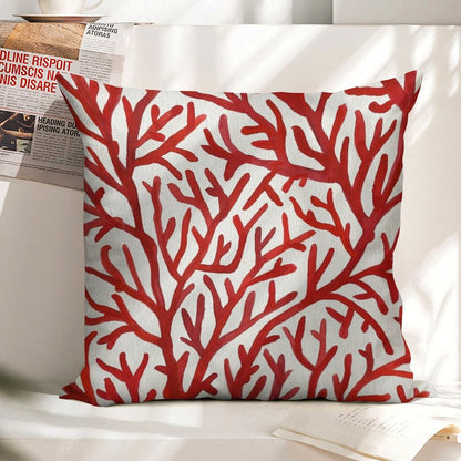 Red Coral Linen Throw Pillow Cover