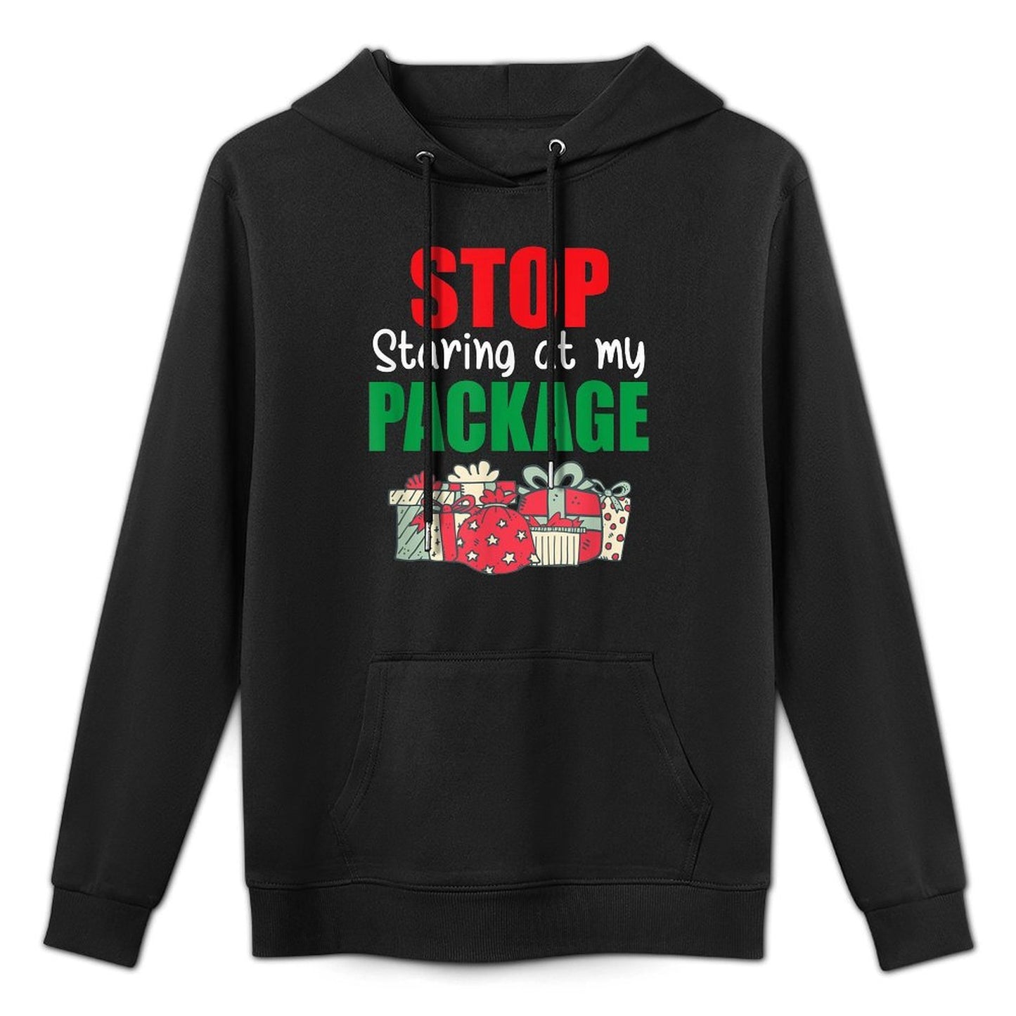 Stop Staring At My Package Christmas Adult Humor Costume Kangaroo Pocket Hoodie